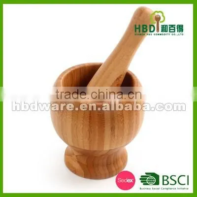 custom bamboo garlic pot and tool,wood mortar pestle