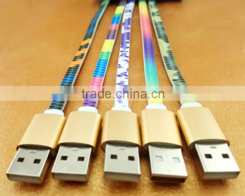 Top sell product colorful zipper usb cable illuminated fluorescent zipper cable 2 in 1 usb data cable