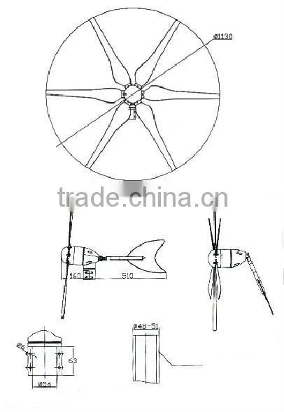 300w wind turbine generator 6 PCS blades for homes+wind/solar hybrid controller(LCD display)+600w off grid inverter