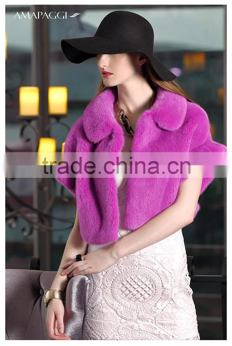 Factory sale whole plet mink fur cape coat for women