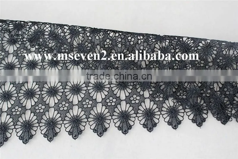 black color 20cm 100% polyester lace trim wholesale flower guipure lace trim bridal lace trim for dress