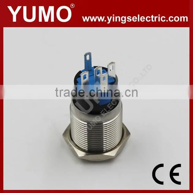 Hot sale LA19AJS ROHS 19mm flat round with ring LED IP65 momentary alternate pin terminal 5A/250VAC 5 pin push button switch
