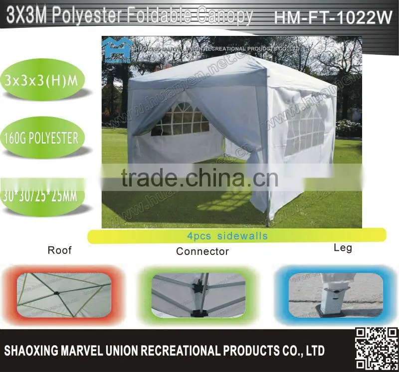 Portable Foldable White Polyester Canopy with windows 3x3m