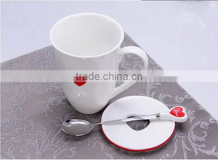 ceramic heart shaped tea cup with spoon & lid,Love Shape Ceramic Coffee Mug with Lid and Spoon Household