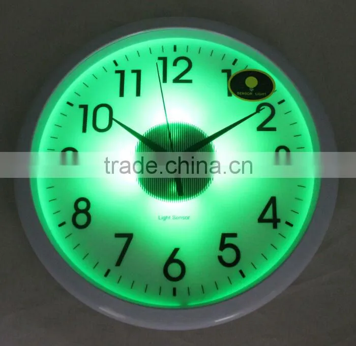 Light sensor wall clock/Light in the Dark clock/office round wall clock