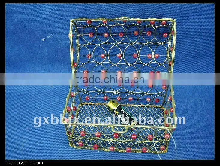 Gold wire decorative with red pearl big storage box with lid