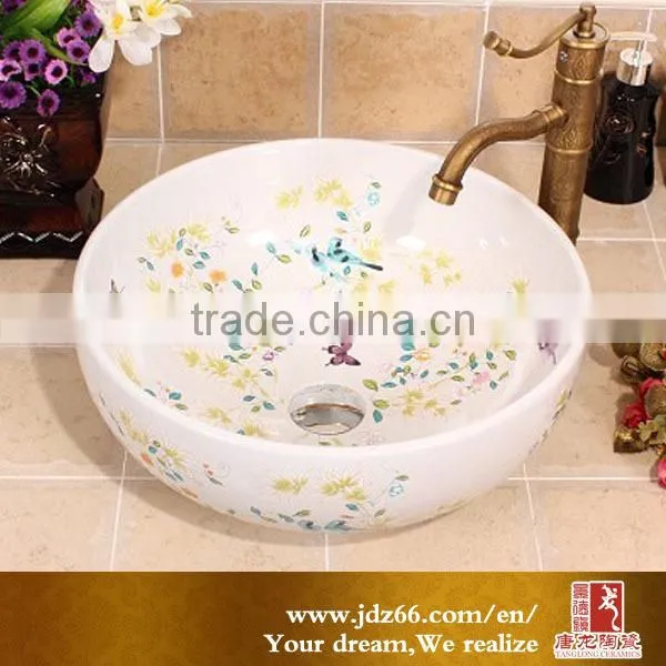 Hand painted plum flower black and red sink to wash the feet