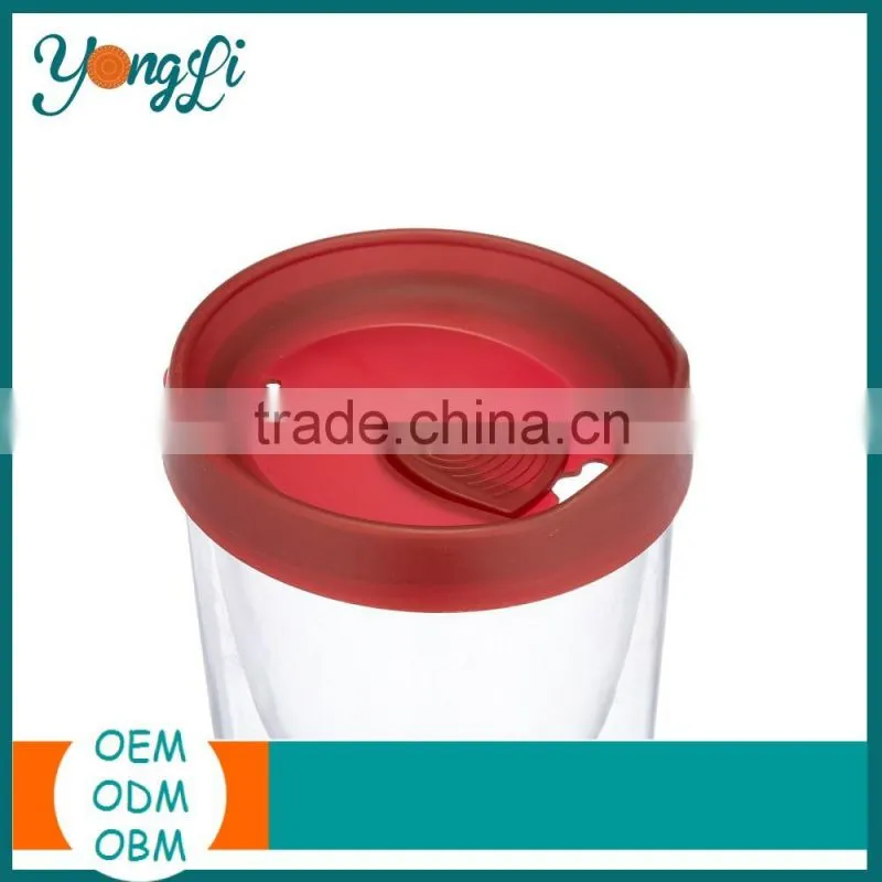 Through Lid Double Walled Plastic Wine Glasses Tumbler Cup