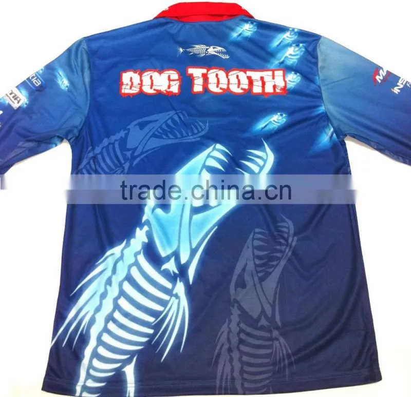 Sublimated printing custom fishing shirt, buttons on collar, comfortable rid fabric on wrist