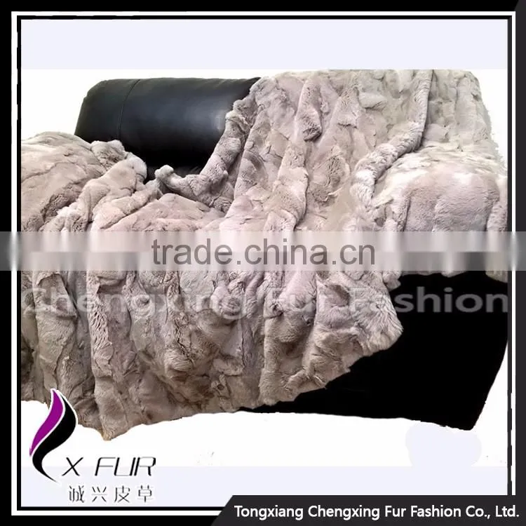 CX-D-66G Genuine Rex Rabbit Fur Natural Color Decorative Blanket Home Fur Rug