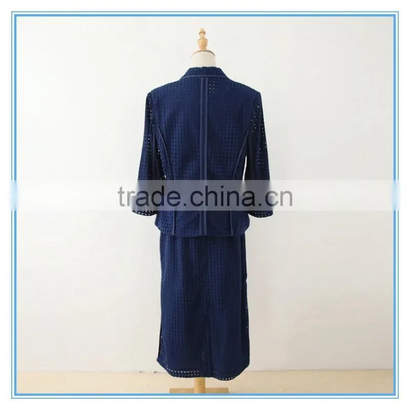 Organic 100% Cotton Eyelet Embroidery Business Suits Lady Church Suits