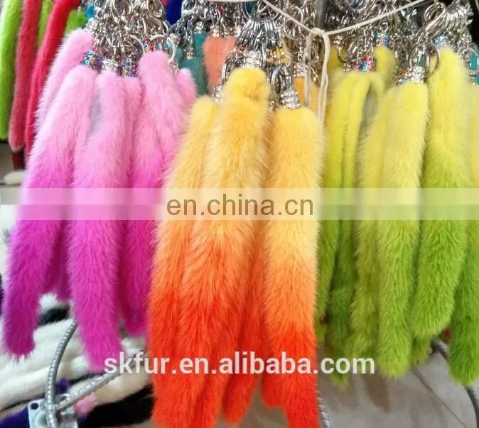 Multicolor and smooth real mink fur fairy tail keychain