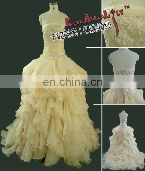 EB621 Organza and Taffeta material ruffle appliqued fashion with train wedding dress