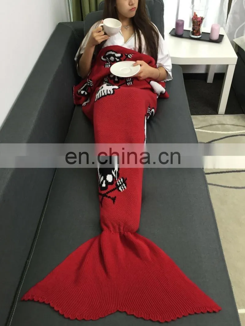 New arrival warm soft sofa blanket knitted mermaid tail blanket