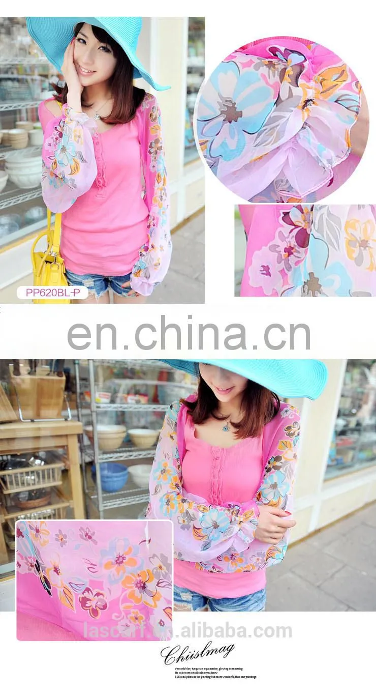 2015 fashion design polyester chiffon summer car raglan sleeves accessories(PP620BL-P)