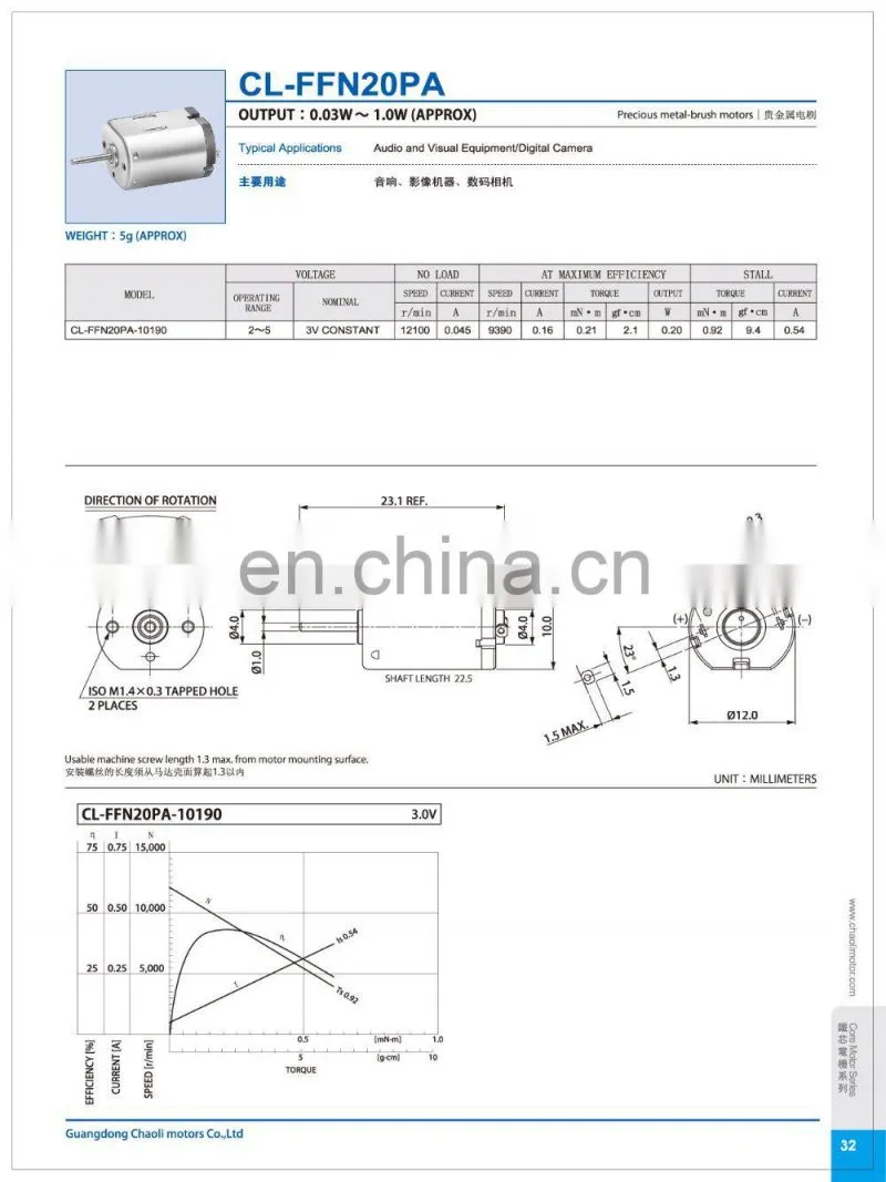 12mm FFN20 flat micro DC motors with 15mm length, for digital cameras and electronic door-chaoli
