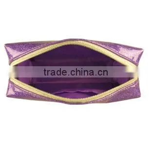 Dazzling horizontal version pure color cosmetic bag with inside patch pocket
