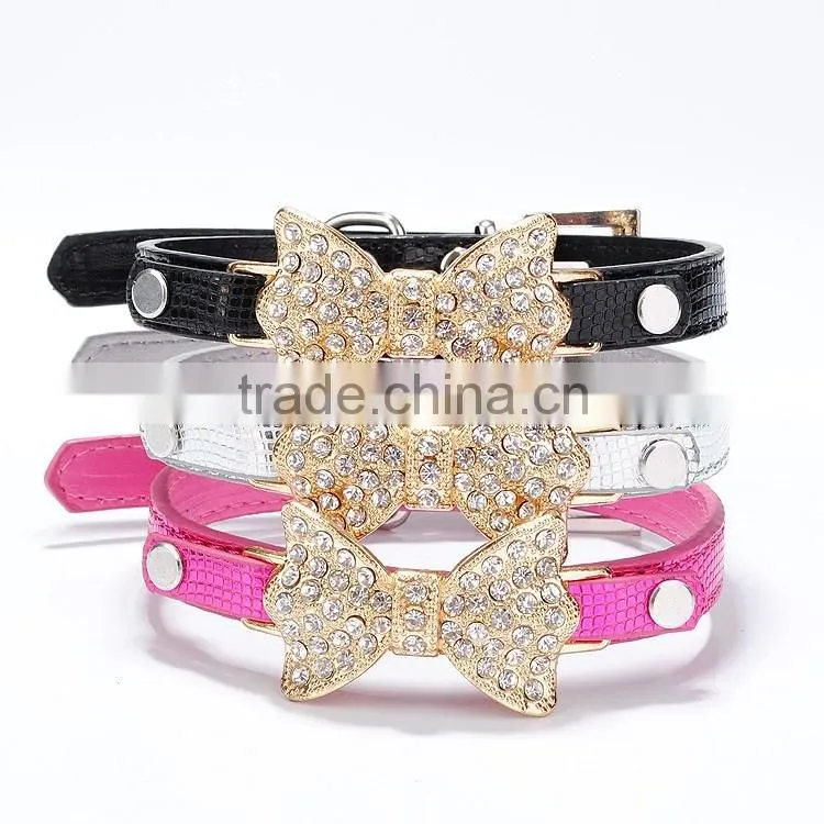Wholesale serpentine pet collar diamond gold bowknot pet collar