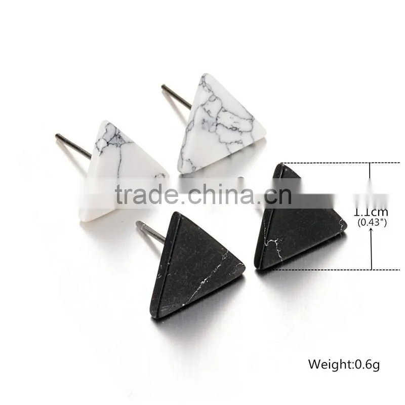Hot Sale American Designs Natural White and Black Marble Stone Trangle Stud Earrings