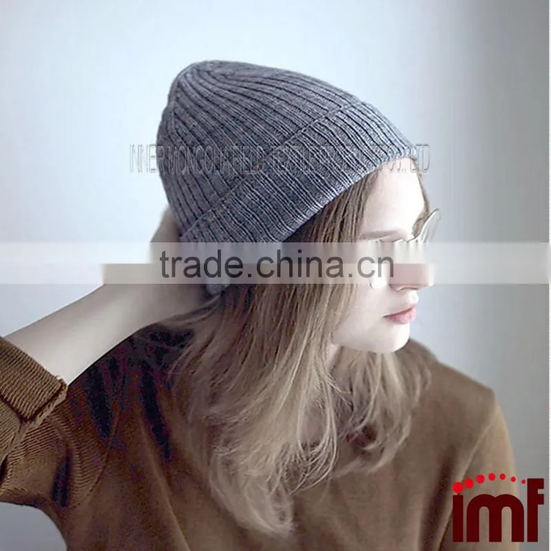 European Girl Ice Blue Winter Wear Rib Cashmere Hat Beanie