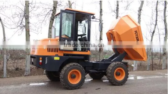 3ton site dumper with rotary bucket,1.5cbm capacity cabin A/C