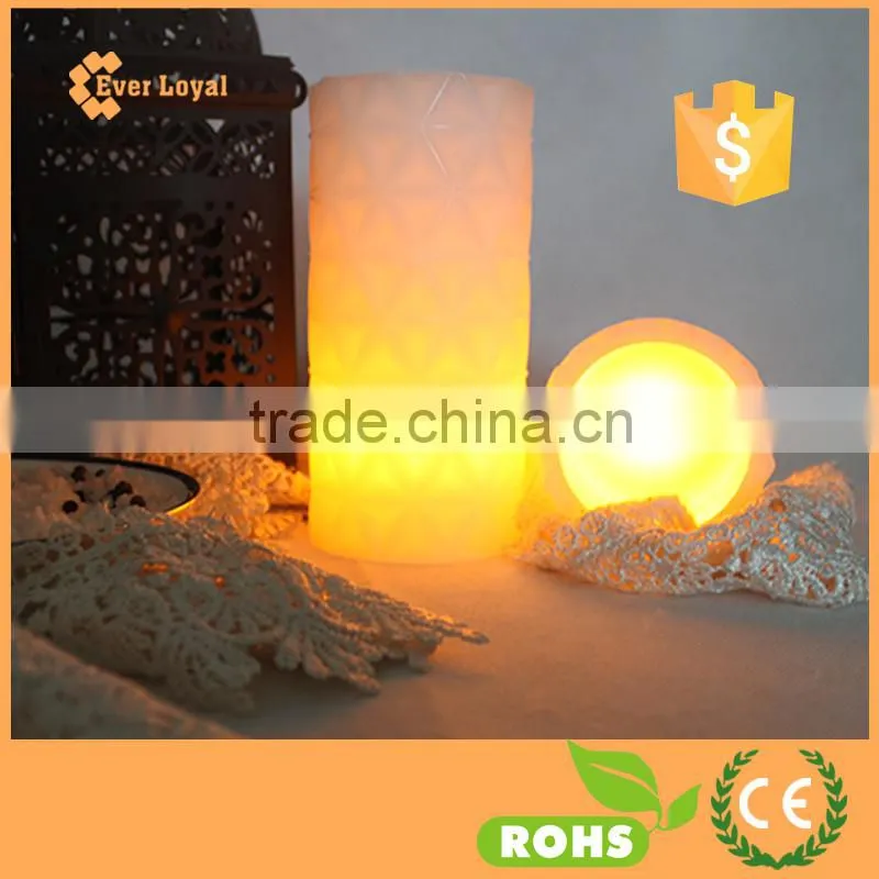 Rhombus Pattern Carving Pure White LED Candle Light With Button Battery Operated