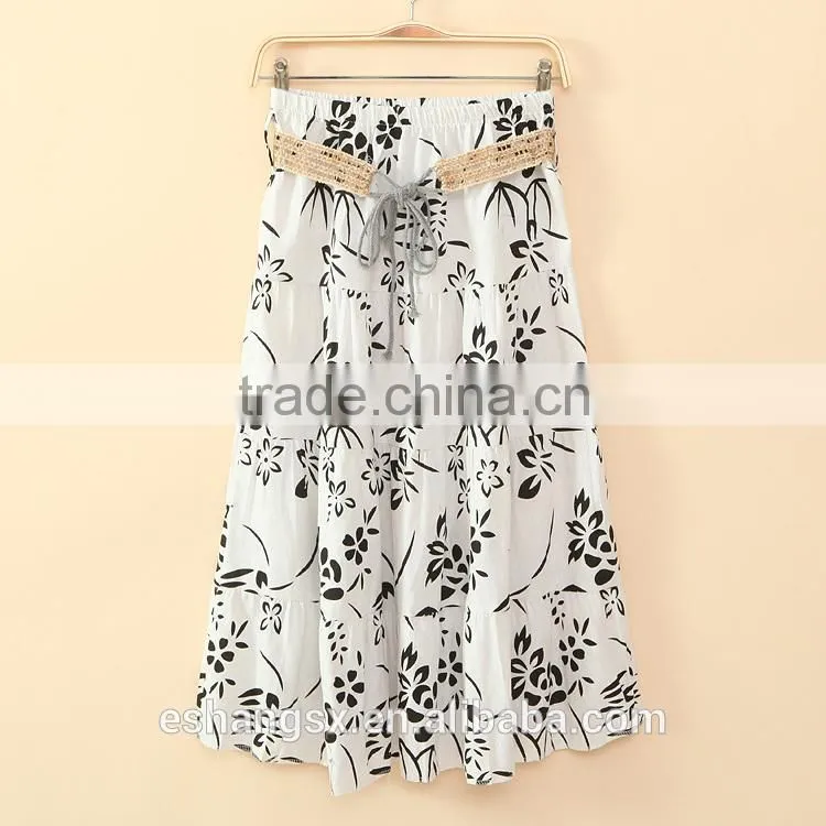 Ladies Bohemian style long linen printed dress