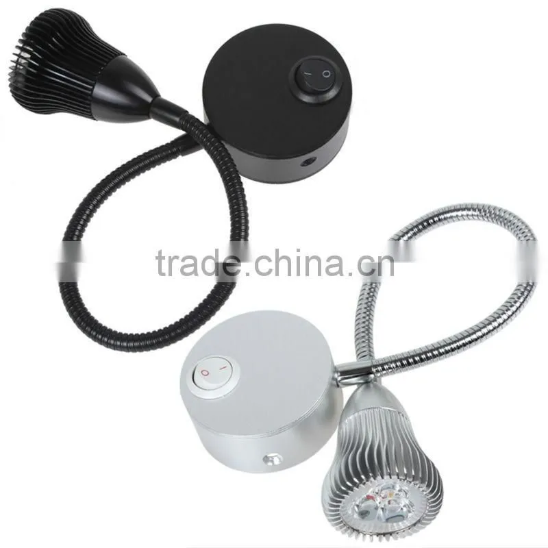 LED Wall Lamp 3W with Flexible Hose Switch Button Gooseneck hotel reading light