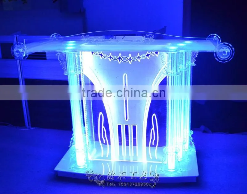 high qualtiy modern church pulpit with LED light, church pedestal pulpit, organic glass