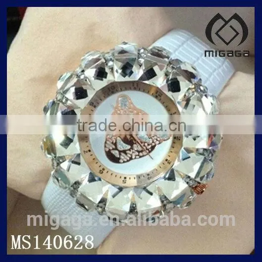 fashion lots of rhinestone setting white silicone strap women's quartz watches