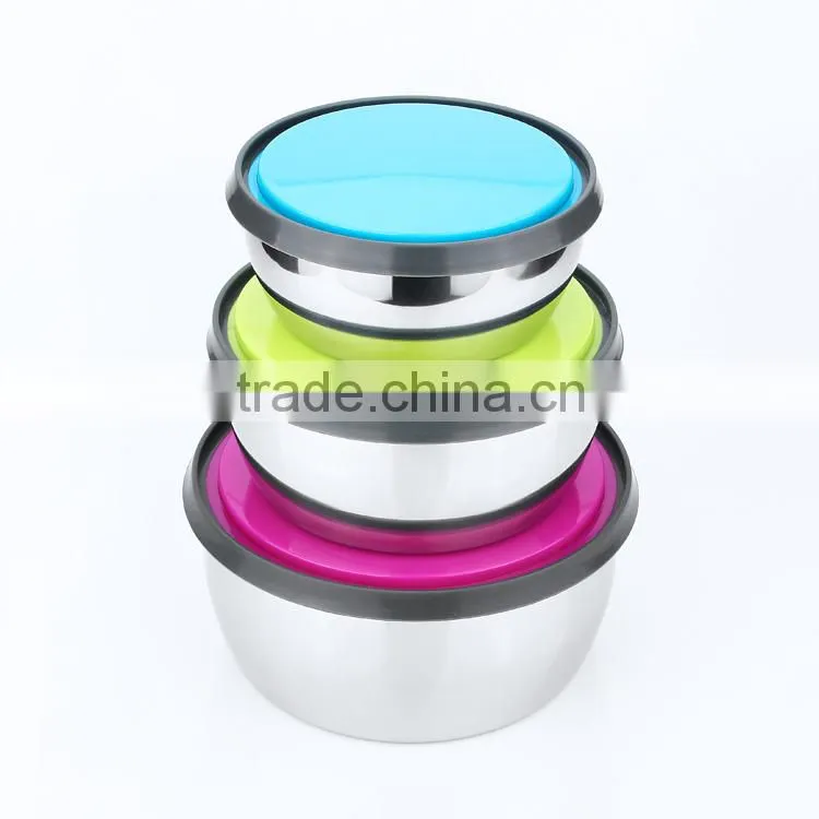 stainless steel metal rice mixing bowl with silicone lid