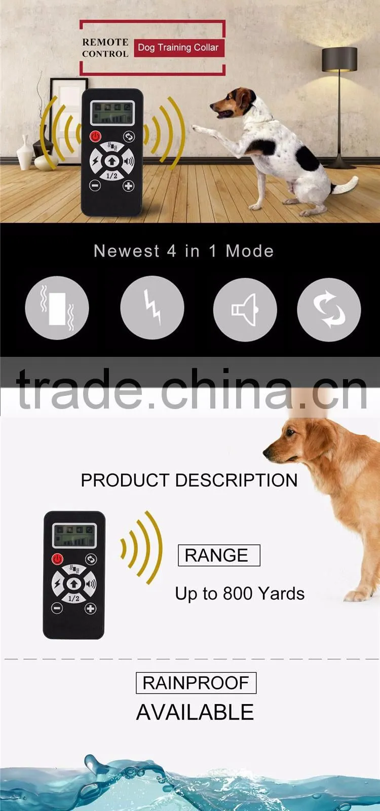 800M Long-Distance Rechargeable & IP7 waterproof automatick bark controller