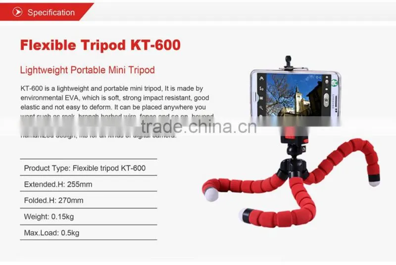Kingjoy Flexible soft foam EVA tripod for cellphone/digital SLR camera ,Iphone,Android,samsung KT-600