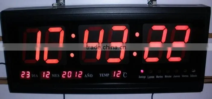 3" blue red green led digital wall clock/calender clock with tempeature for parking place,warehouse,office