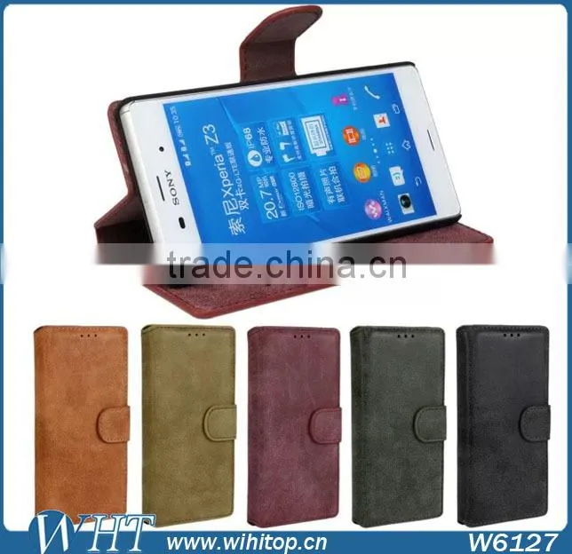 Factory Wholesale Retro Wallet Style for Sony Xperia Z3 Case Leather Cover