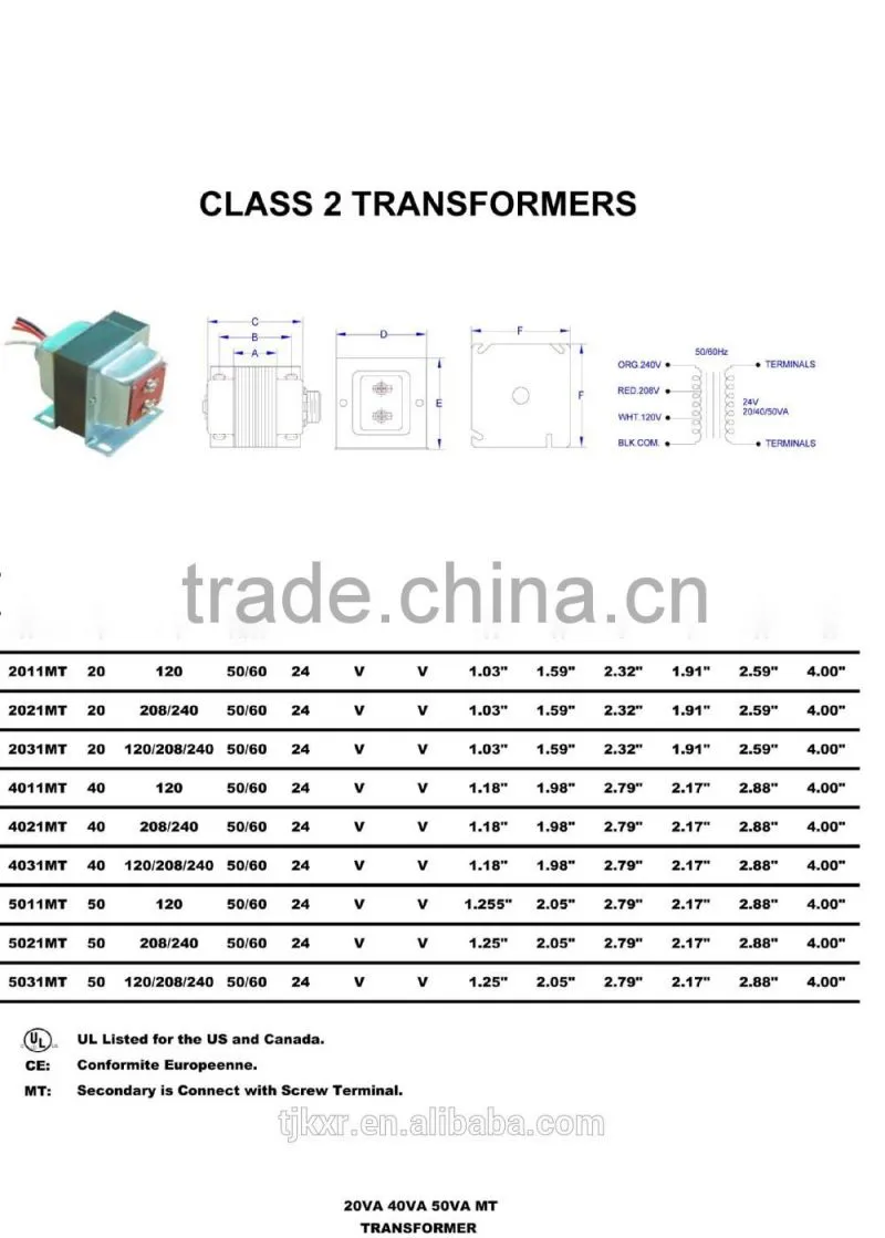 2014 UL/CUL approved 50VA HVAC transformer