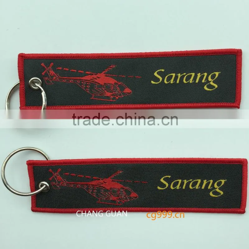 The black woven label key ring