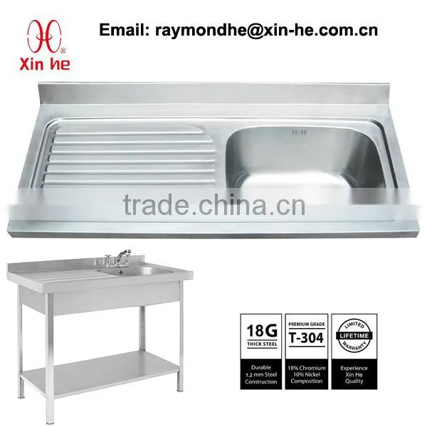 Europe Commercial Kitchen Catering Sink Scullery Basin with Splashback, Portable Stainless Steel Compartment Sink for Restaurant