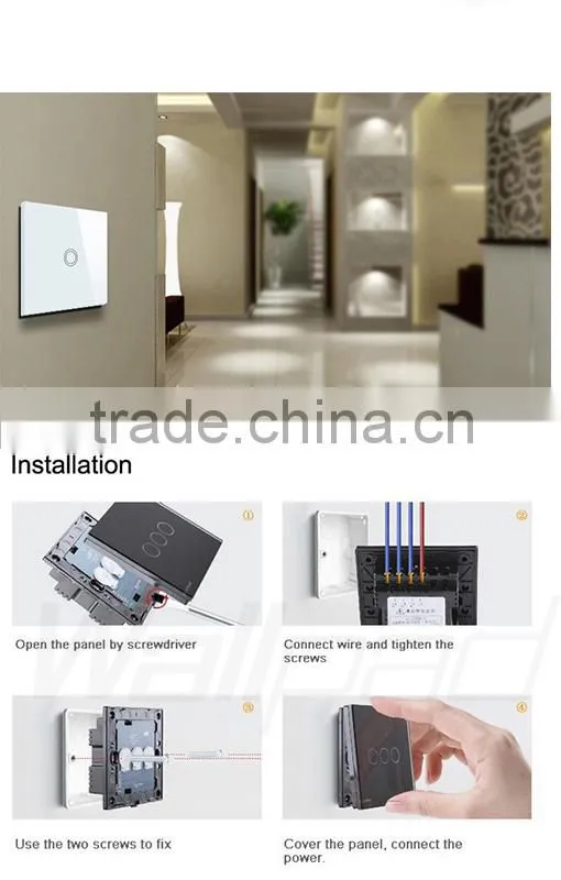 Wallpad LED Black Crystal Glass 110~250V US/Australia Standard 1 gang Electrical Digital Remote Control Touch Light Switch