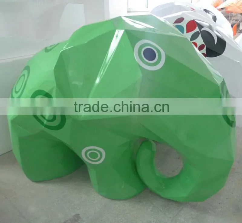 Fiberglass Cartoon Sculpture Green Baby Elephants