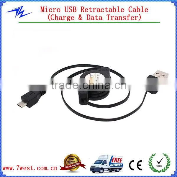 Logo Custom 75cm Retractable Micro USB Cable USB Data Sync Charger Cable for Smartphone