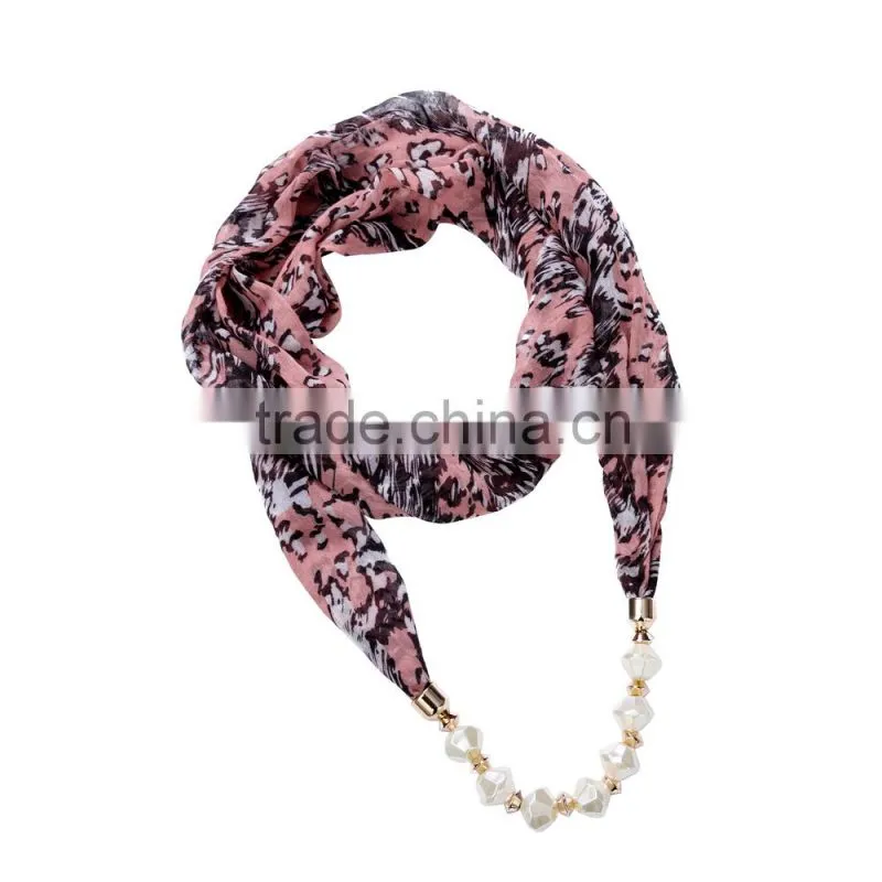 Shabby Chiffon Scarf necklace decorated with pearl beaded ornaments chain