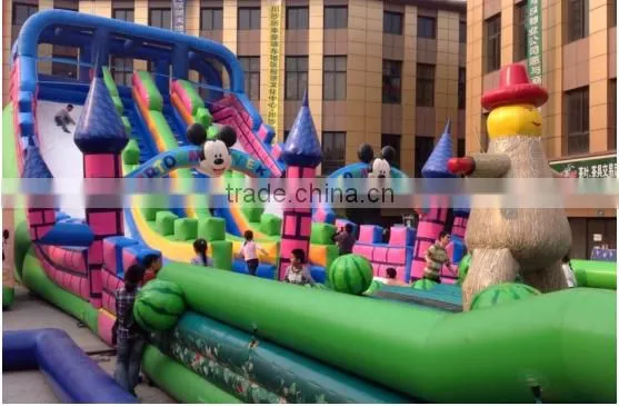 2016 wholesale commercial Mickey beautiful style PVC 25M*8M*7M large size inflatable Castle with obstacle slide combos