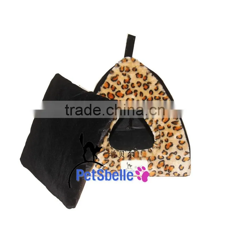 Portable leopard print pet house cat dog bed