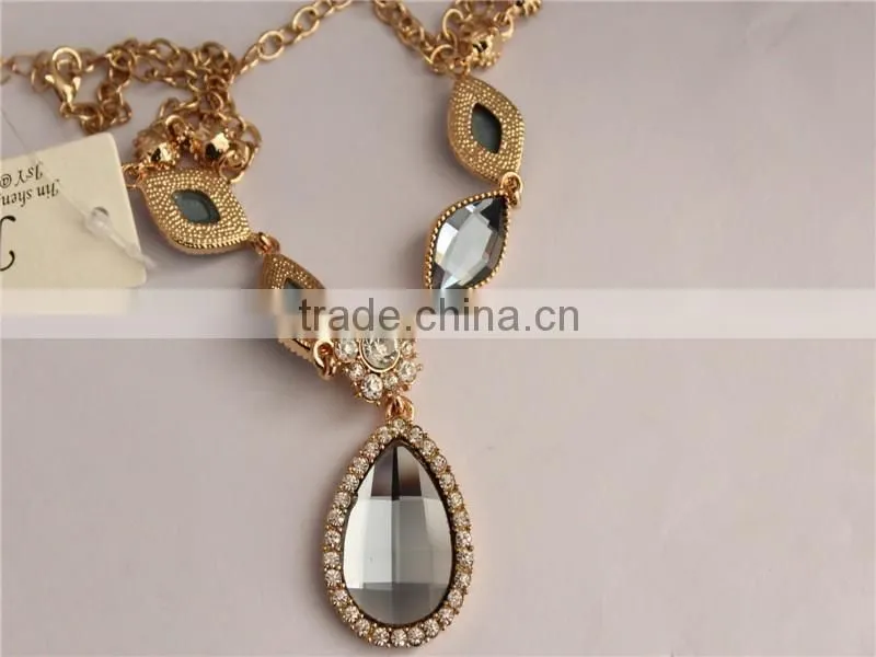 High quality glass pendant necklace 18k gold plated crystal necklace