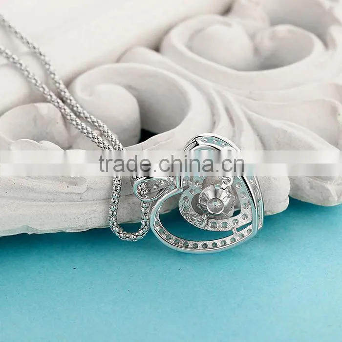 Silver Dancing Stone Heart Shape Pendant Necklace Jewelry