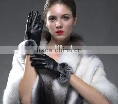 2016 Fashionable Woman Leather Gloves Beautiful Fur Woman Leather Gloves