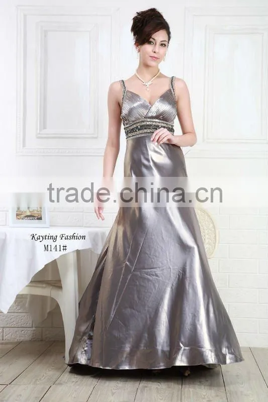 prom dress evening sequins beaded dresses gray evening dress spaghetti strap evening dress with belly band M141