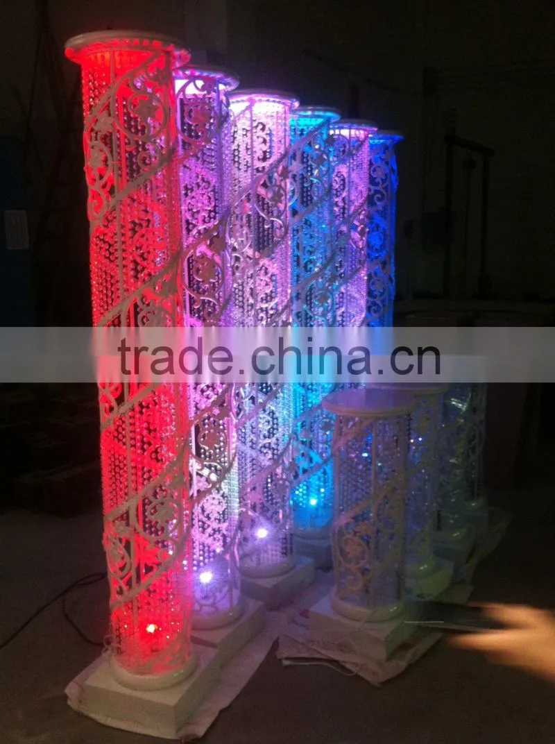 CP decorative polyurethane roman column pillars with colorful light for wedding stage