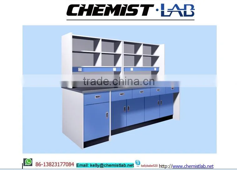 High Quality Wooden Lab Work Bench With 2 Layers Reagent Shelf In Biology Laboratory